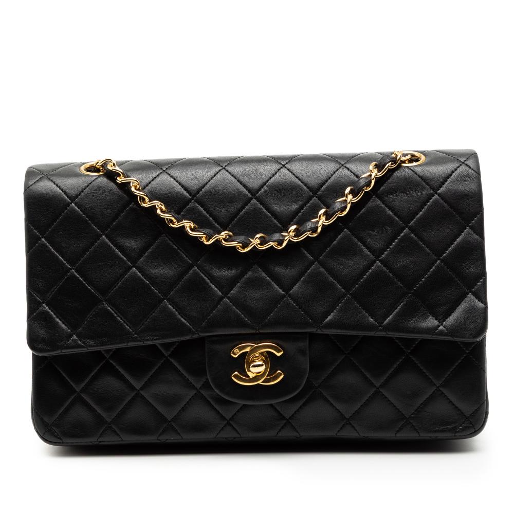 Chanel B Chanel Black Lambskin Leather Leather Medium Classic Lambskin Double Flap France