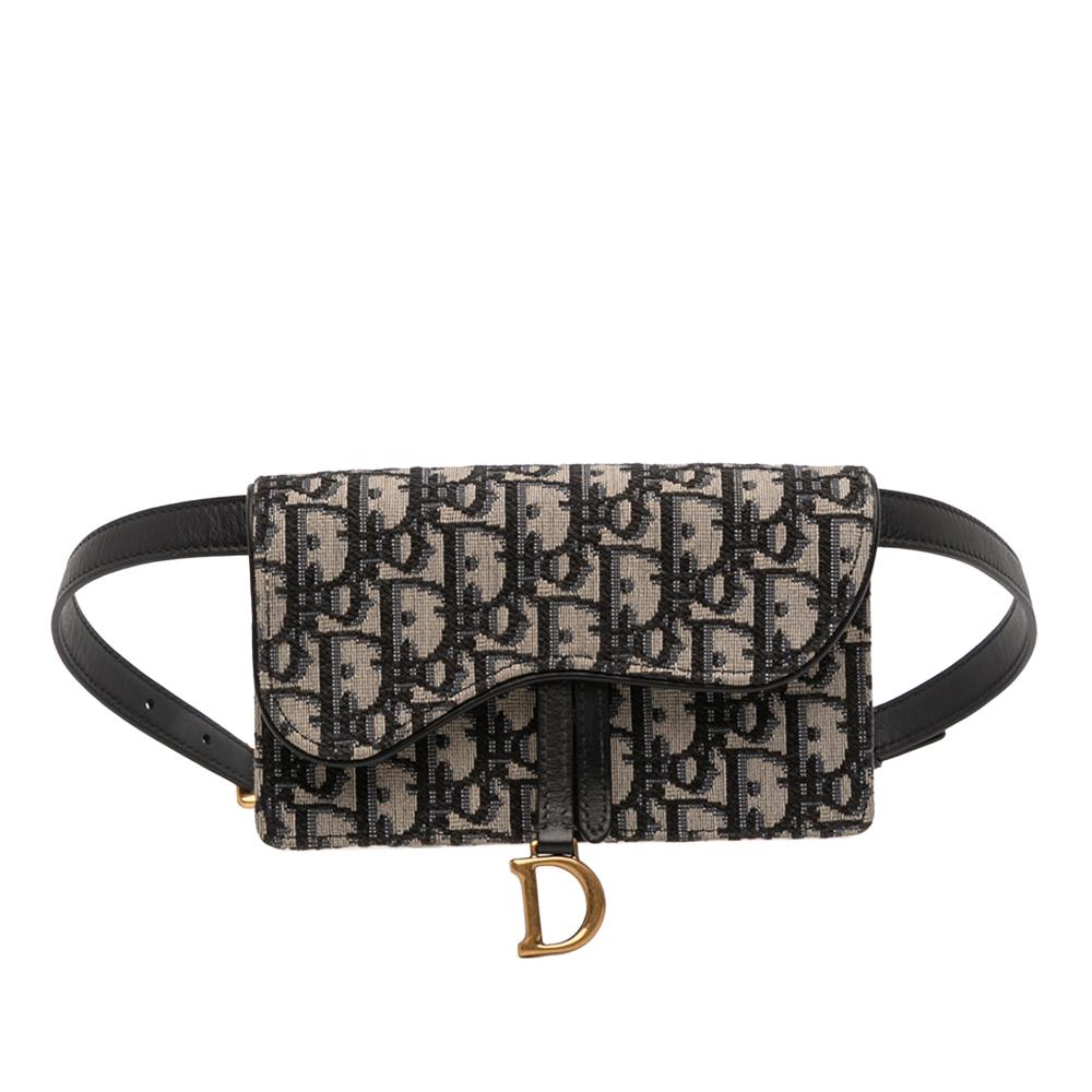 Christian Dior AB Dior Blue Navy Canvas Fabric Oblique Saddle Belt Bag Italy