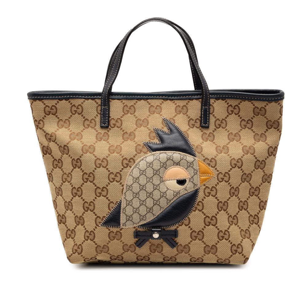 Gucci AB Gucci Brown Light Brown Canvas Fabric GG Zoo Handbag Italy