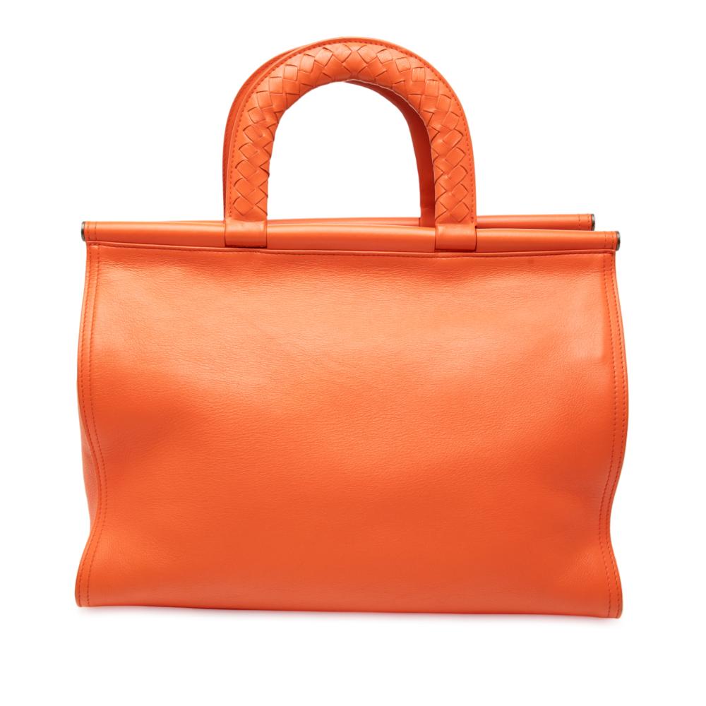 Bottega Veneta B Bottega Veneta Orange Calf Leather Intrecciato Frame Top Handle Bag Italy