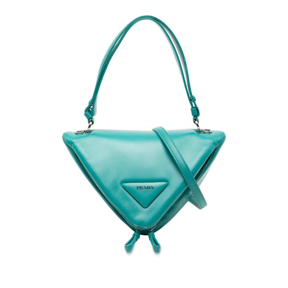 Prada AB Prada Blue Turquoise Nappa Leather Leather Nappa Padded Signaux Triangle Satchel Italy