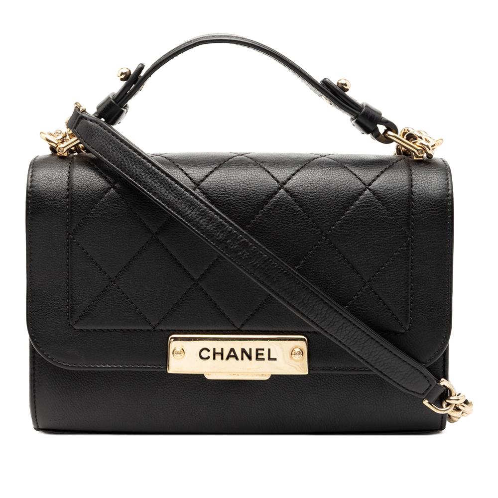 Chanel B Chanel Black Calf Leather Small Quilted Grained skin Label Click Flap Italy
