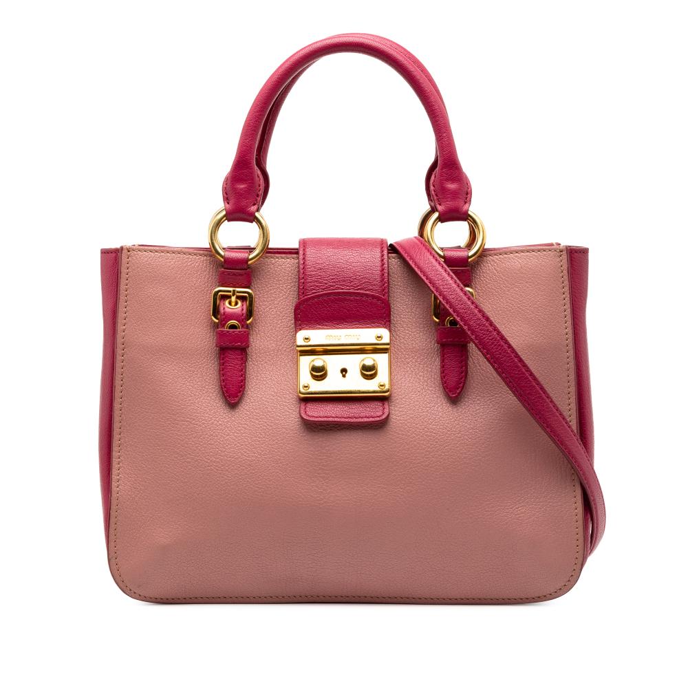 Miu Miu B Miu Miu Pink Goatskin Leather Bicolor Madras Satchel Italy