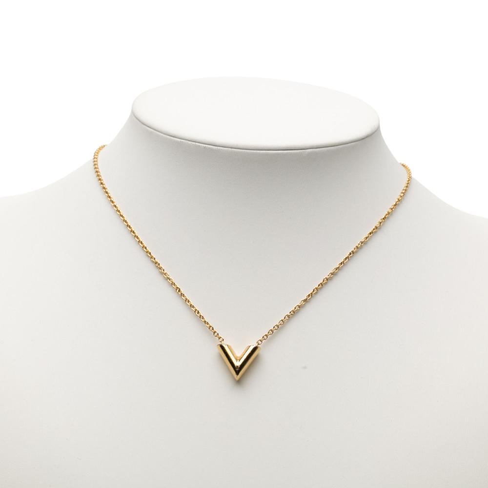 Louis Vuitton AB Louis Vuitton Gold Gold Plated Metal Essential V Pendant Necklace Italy