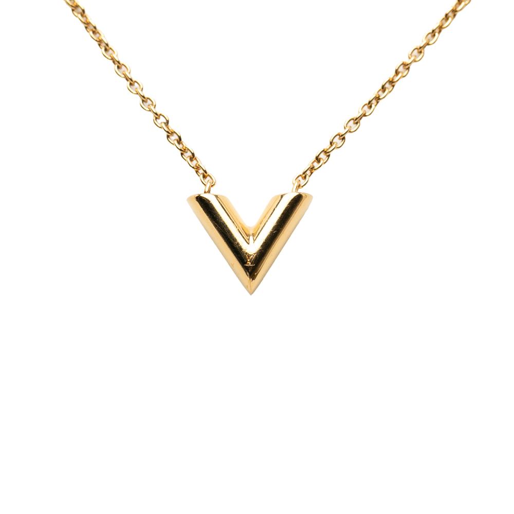 Louis Vuitton AB Louis Vuitton Gold Gold Plated Metal Essential V Necklace Italy