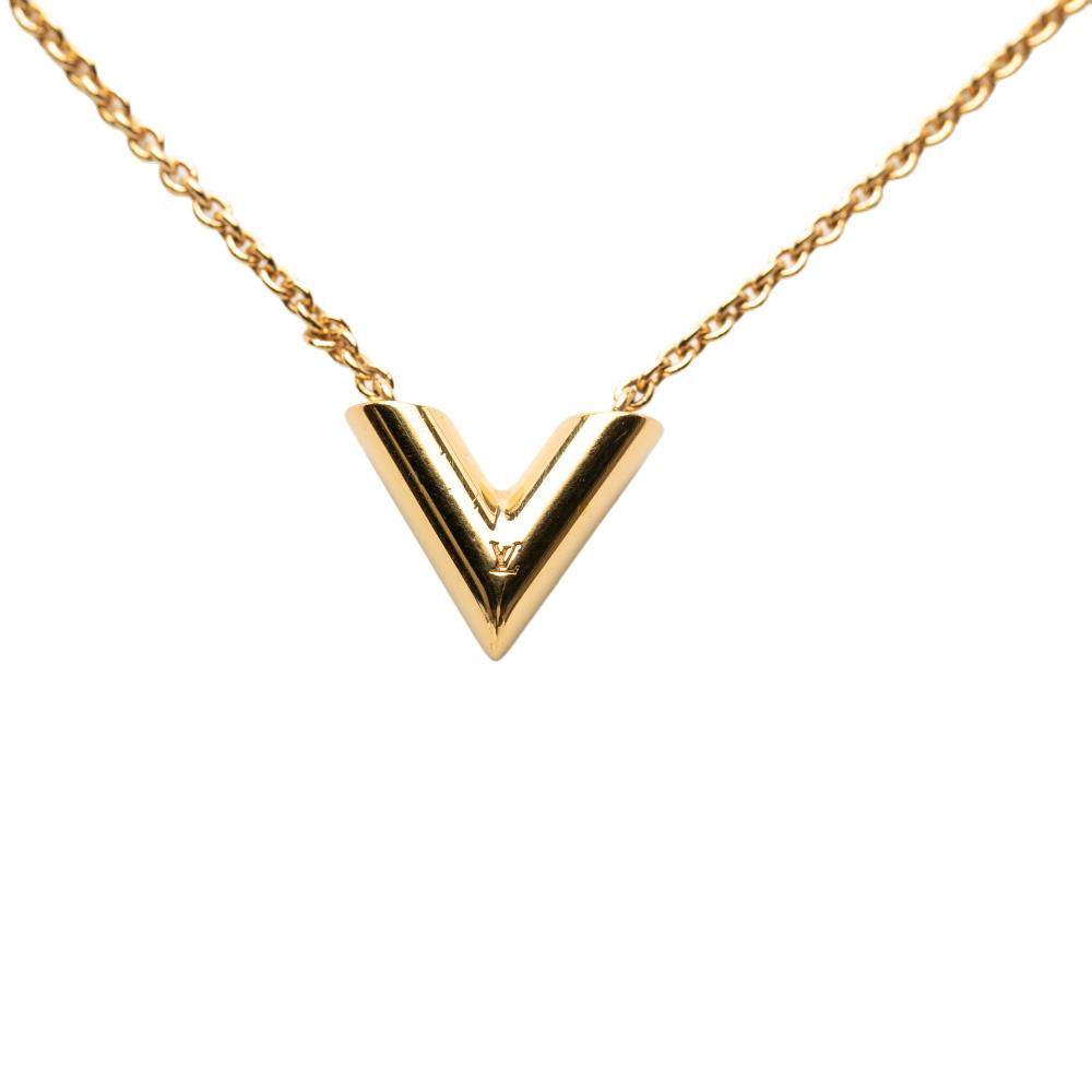 Louis Vuitton AB Louis Vuitton Gold Gold Plated Metal Essential V Necklace Italy
