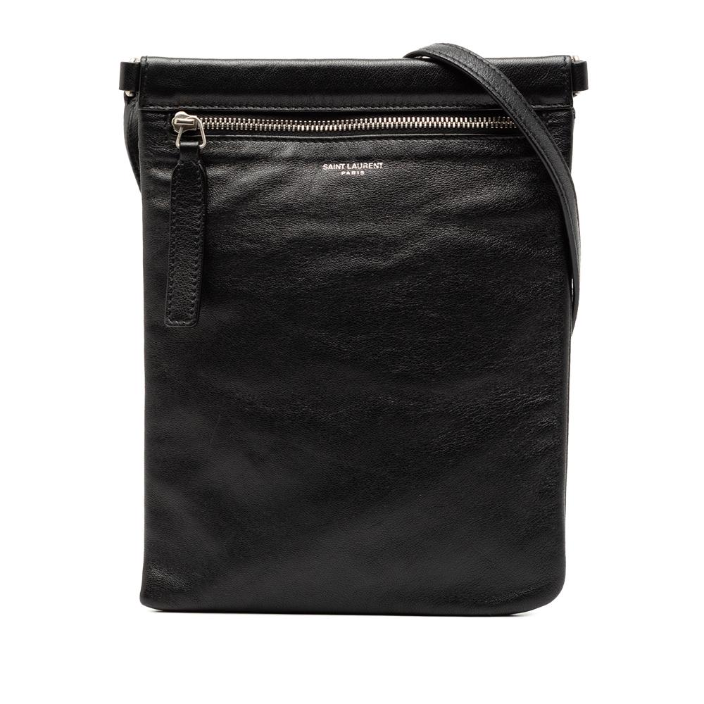 Saint Laurent AB Saint Laurent Black Lambskin Leather Leather Antiqued Lambskin Sid Flat Crossbody Italy