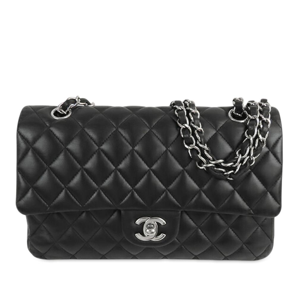 Chanel B Chanel Black Lambskin Leather Leather Medium Classic Lambskin Double Flap France