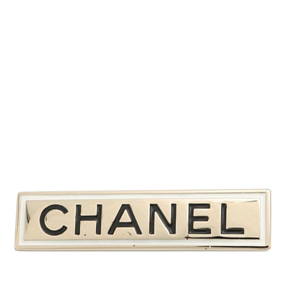 Chanel B Chanel Gold Gold Plated Metal Logo Plate Brooch Italy