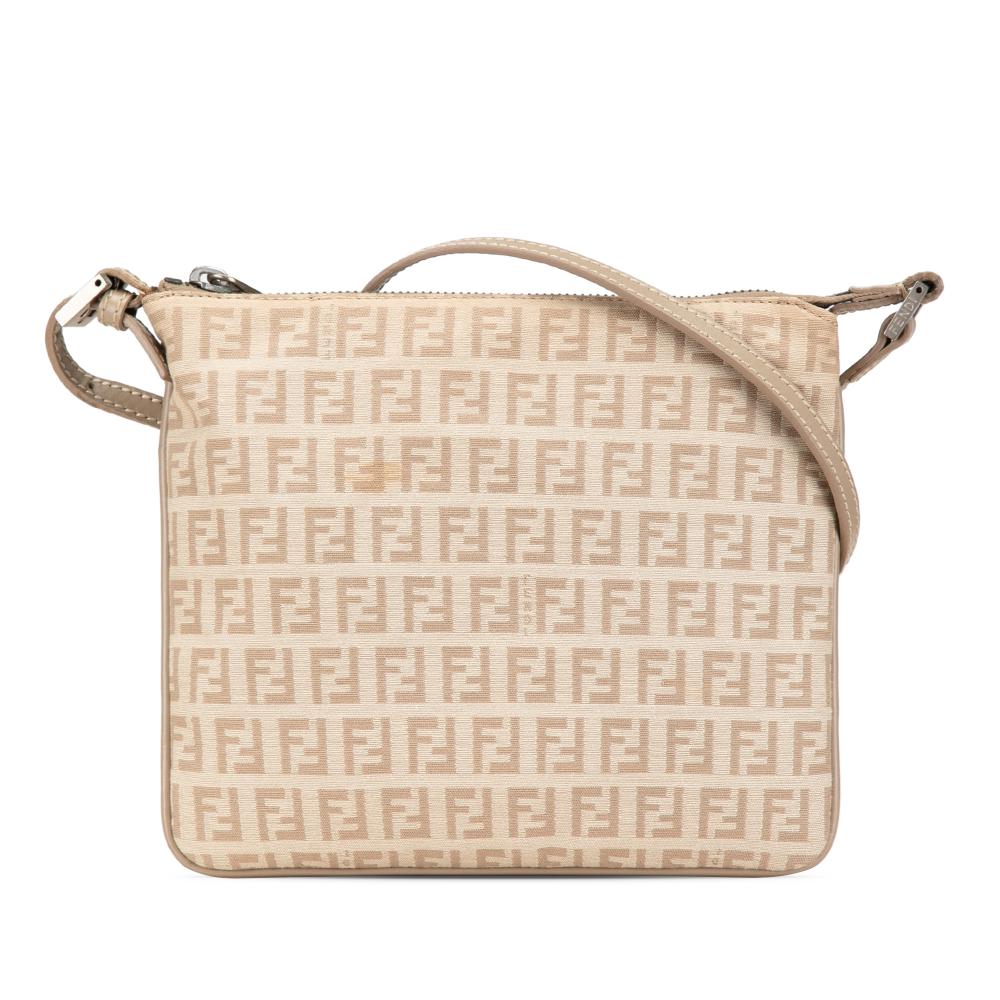 Fendi B Fendi Brown Beige Canvas Fabric Zucchino Crossbody Italy