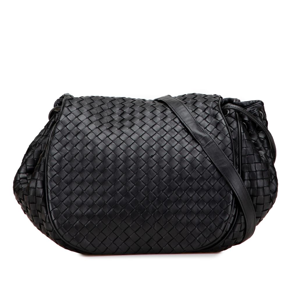 Bottega Veneta B Bottega Veneta Black Nappa Leather Leather Nappa Intrecciato Flap Crossbody Italy