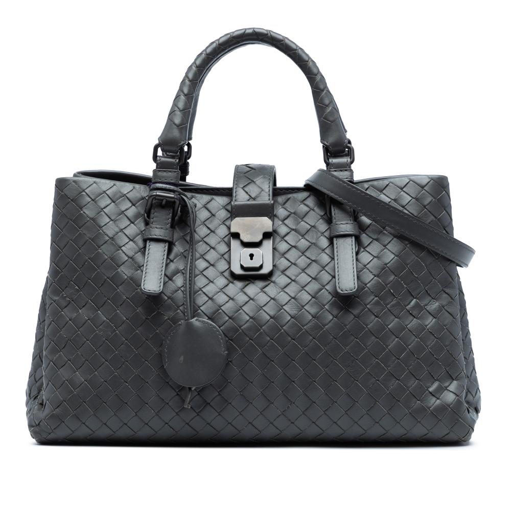 Bottega Veneta B Bottega Veneta Gray Dark Gray Nappa Leather Leather Small Nappa Intrecciato Roma Satchel Italy