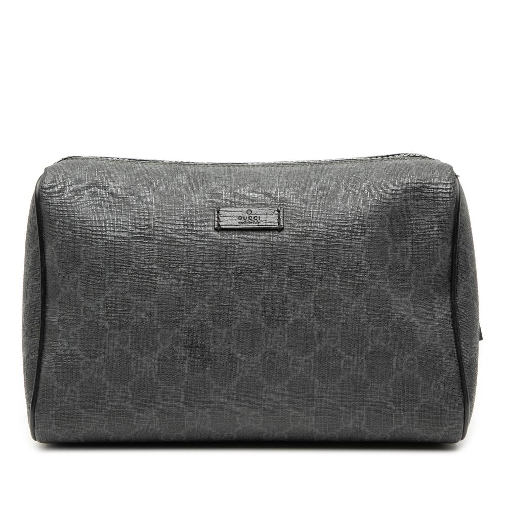 Gucci AB Gucci Black Coated Canvas Fabric GG Supreme Pouch Italy