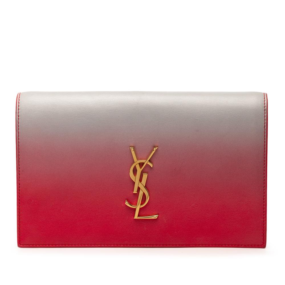 Saint Laurent AB Saint Laurent Red Calf Leather Smooth Ombre skin Monogram Kate Clutch Italy