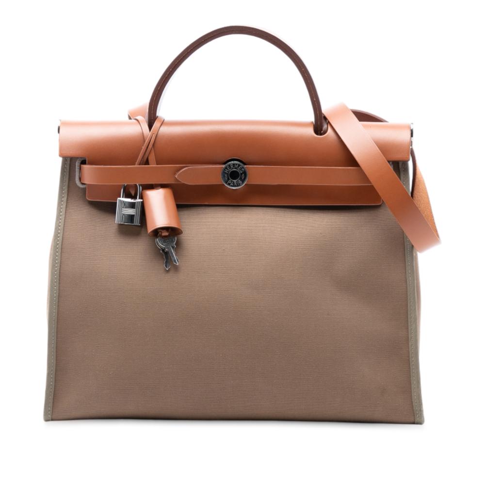 Hermès B Hermès Brown Light Brown Canvas Fabric Toile Herbag Zip 31 France