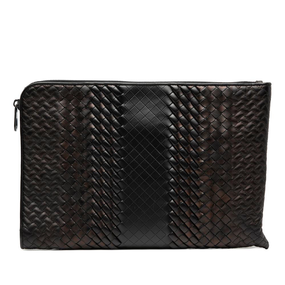 Bottega Veneta B Bottega Veneta Brown Dark Brown Nappa Leather Leather Nappa Intreccio Imperatore Zip Clutch Italy
