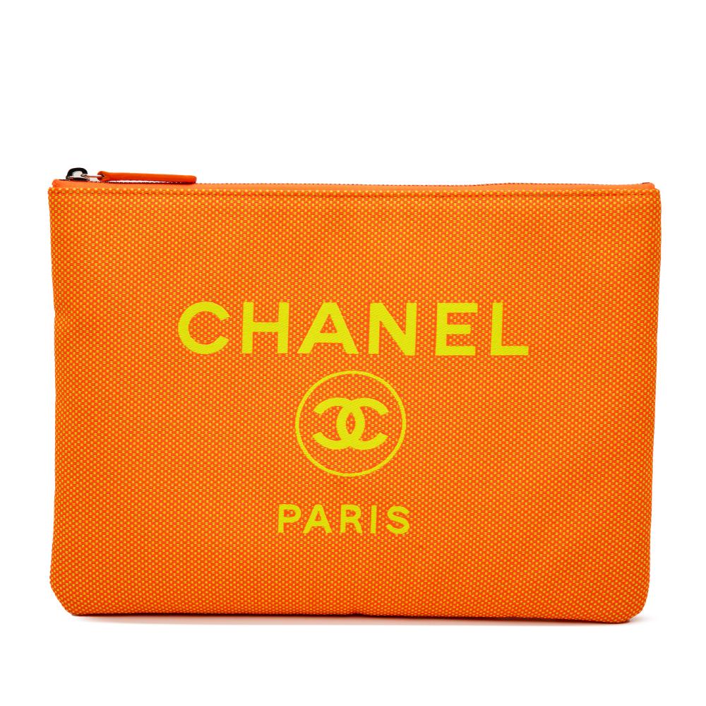 Chanel AB Chanel Orange Fiber Fabric Medium Mixed Deauville O Case Clutch Italy