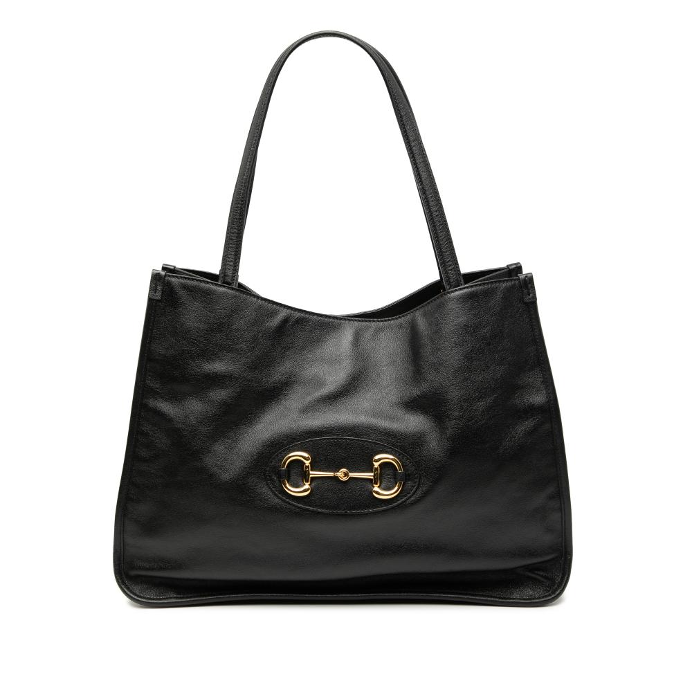 Gucci B Gucci Black Calf Leather Medium Horsebit 1955 Tote Italy