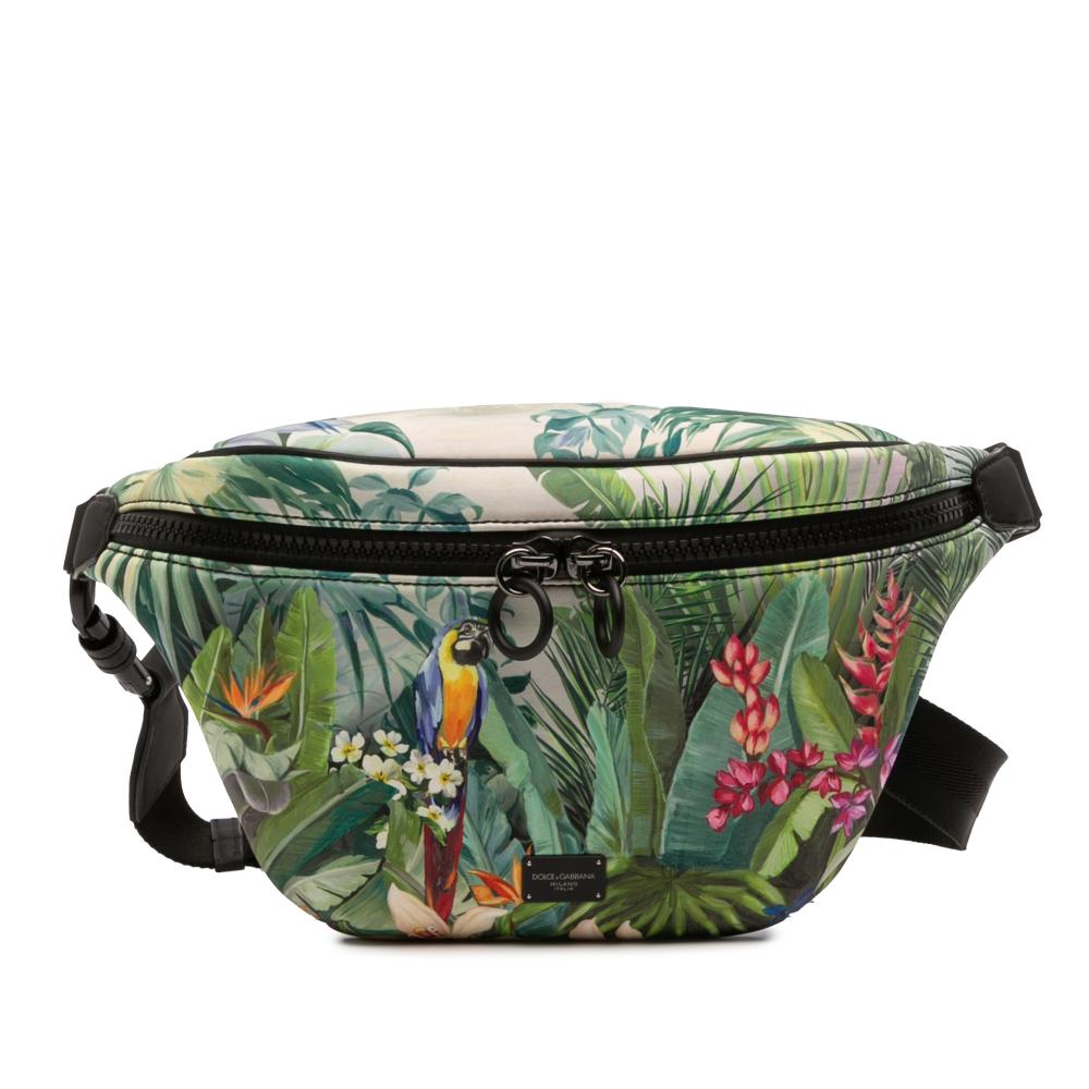 Dolce&Gabbana A Dolce & Gabbana Green Chemical Fiber Fabric Neoprene Tropical Print Palermo Belt Bag Italy
