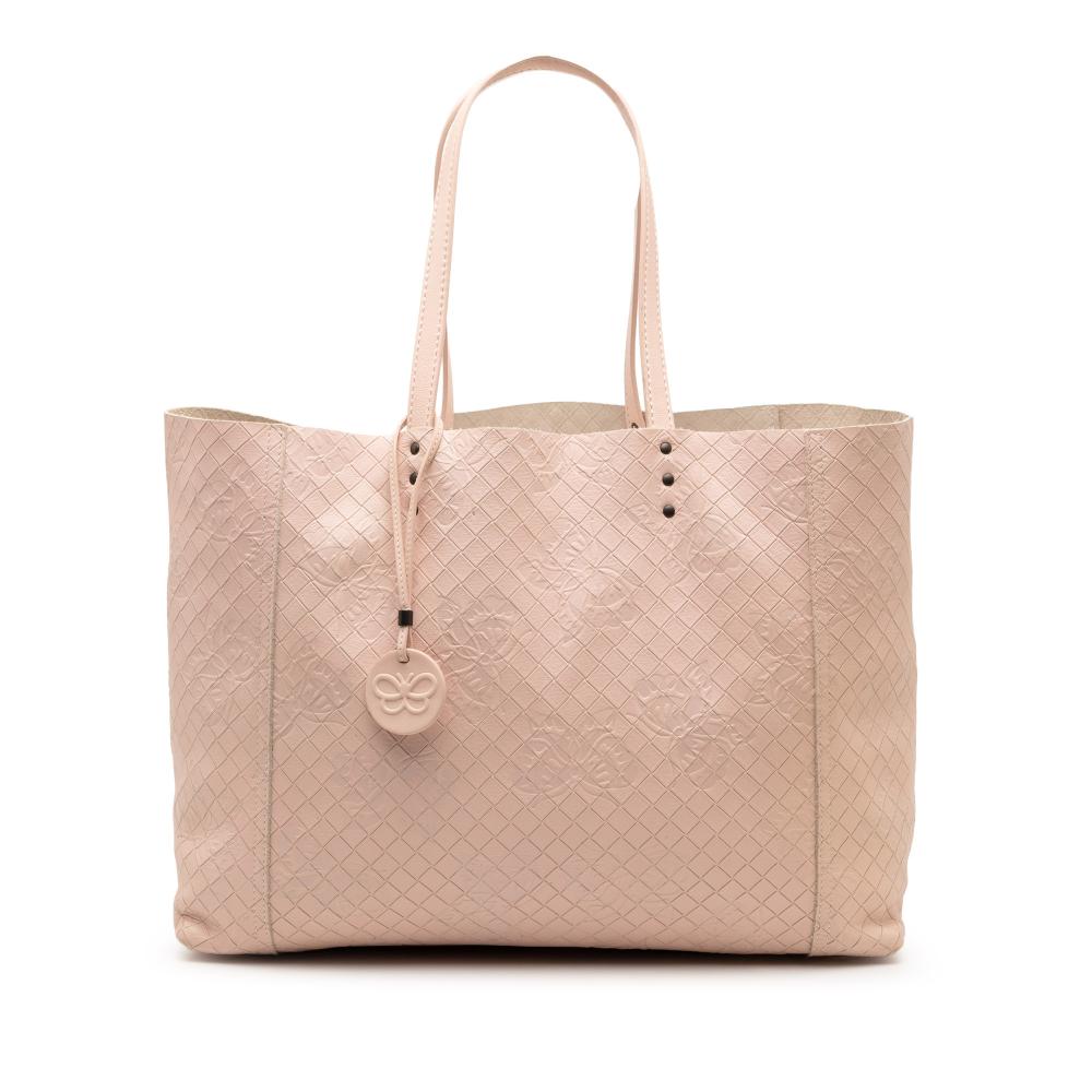 Bottega Veneta AB Bottega Veneta Pink Light Pink Calf Leather Intrecciomirage Butterfly Tote Italy