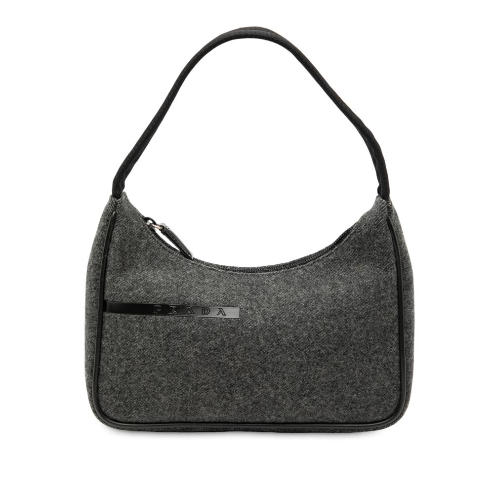 Prada AB Prada Gray Dark Gray Wool Fabric Sport Shoulder Bag Italy