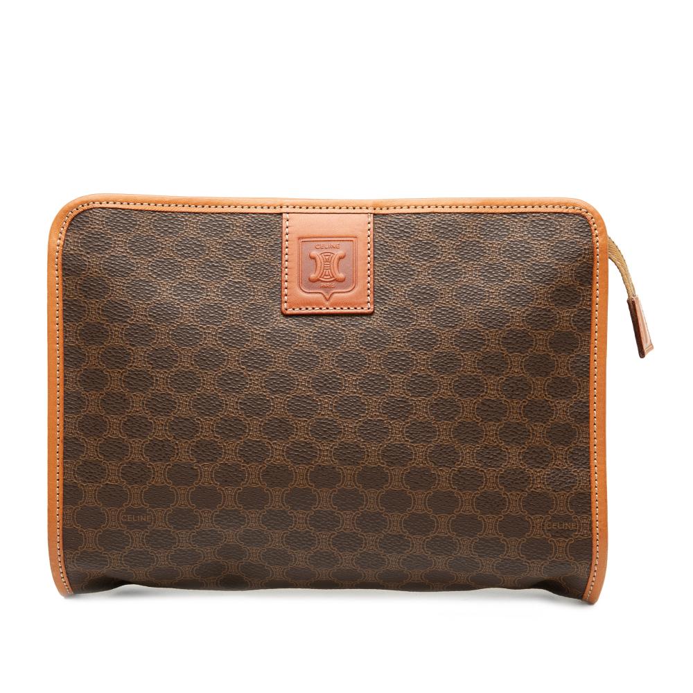 Celine B Celine Brown Coated Canvas Fabric Macadam Clutch Italy