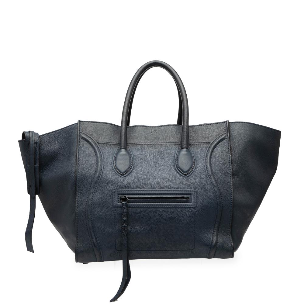 Celine B Celine Blue Navy Calf Leather Large Grained skin Phantom Luggage Tote Italy