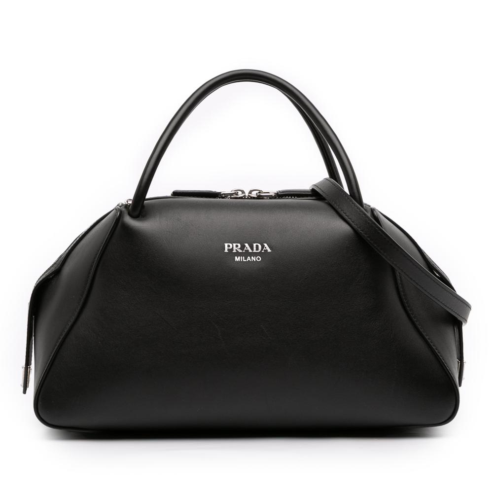 Prada AB Prada Black Calf Leather Medium Brushed Supernova Satchel Italy