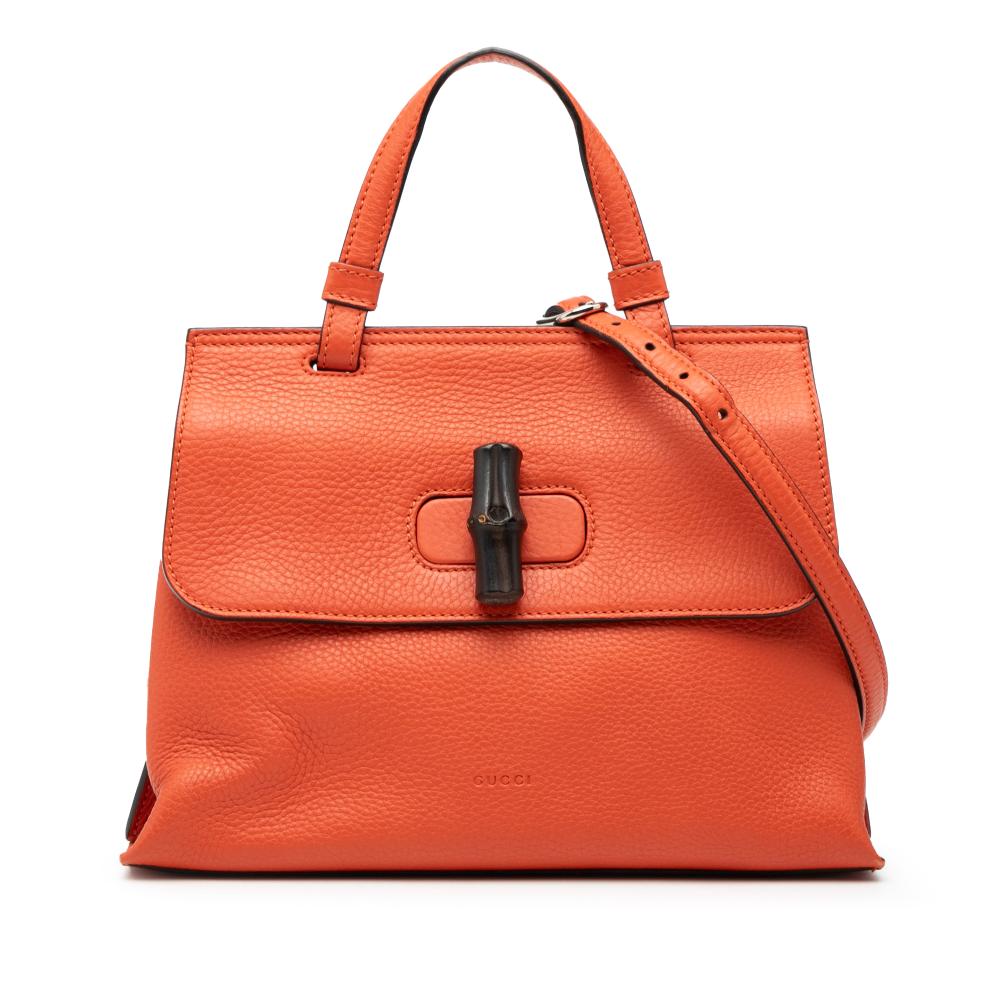 Gucci B Gucci Orange Dark Orange Calf Leather Small Bamboo Daily Satchel Italy