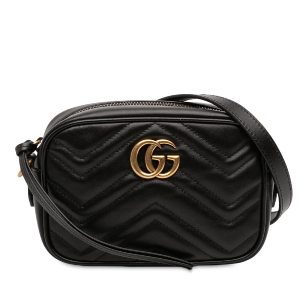 Gucci AB Gucci Black Calf Leather Mini GG Marmont Matelasse Crossbody Italy