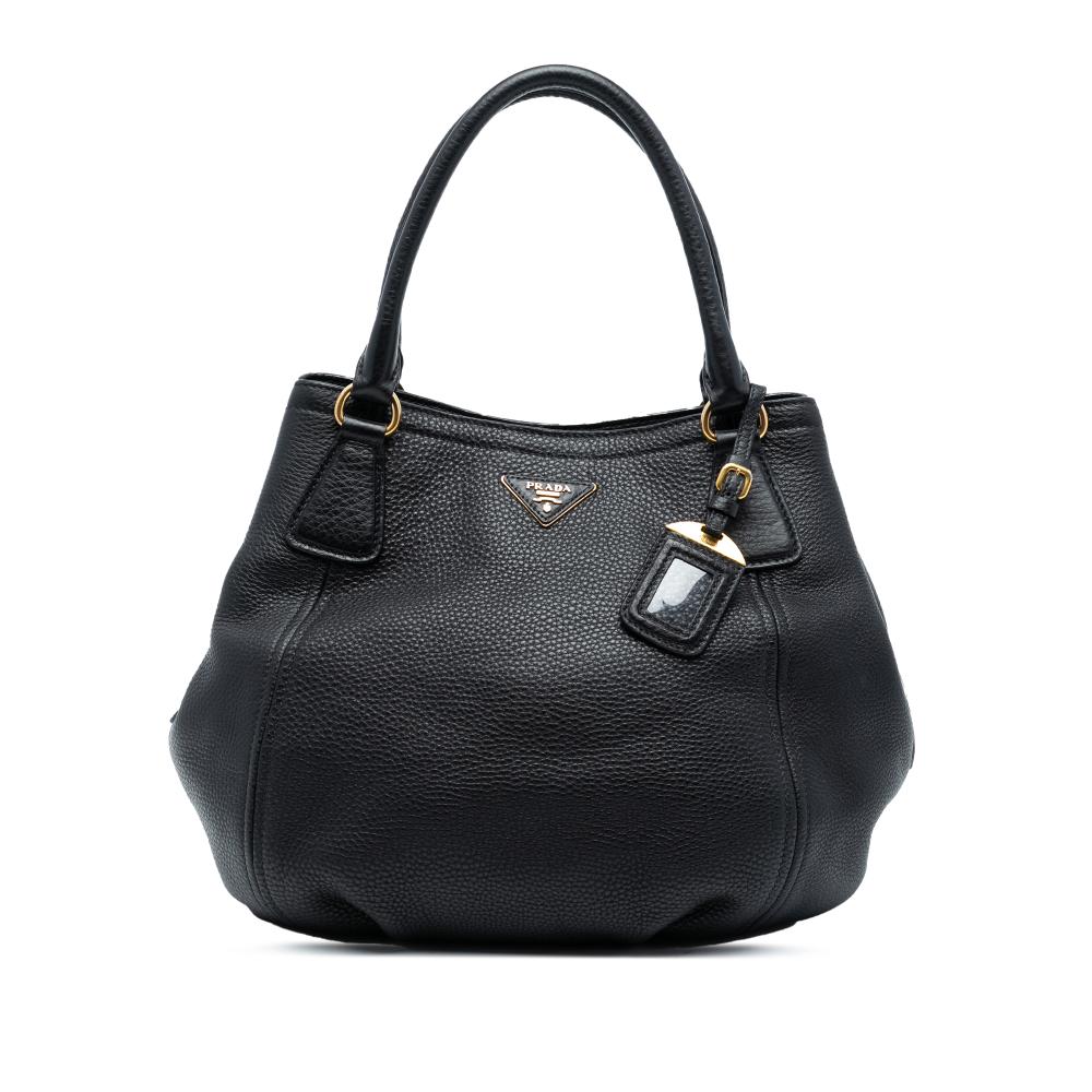 Prada AB Prada Black Calf Leather Vitello Daino Open Convertible Tote Italy
