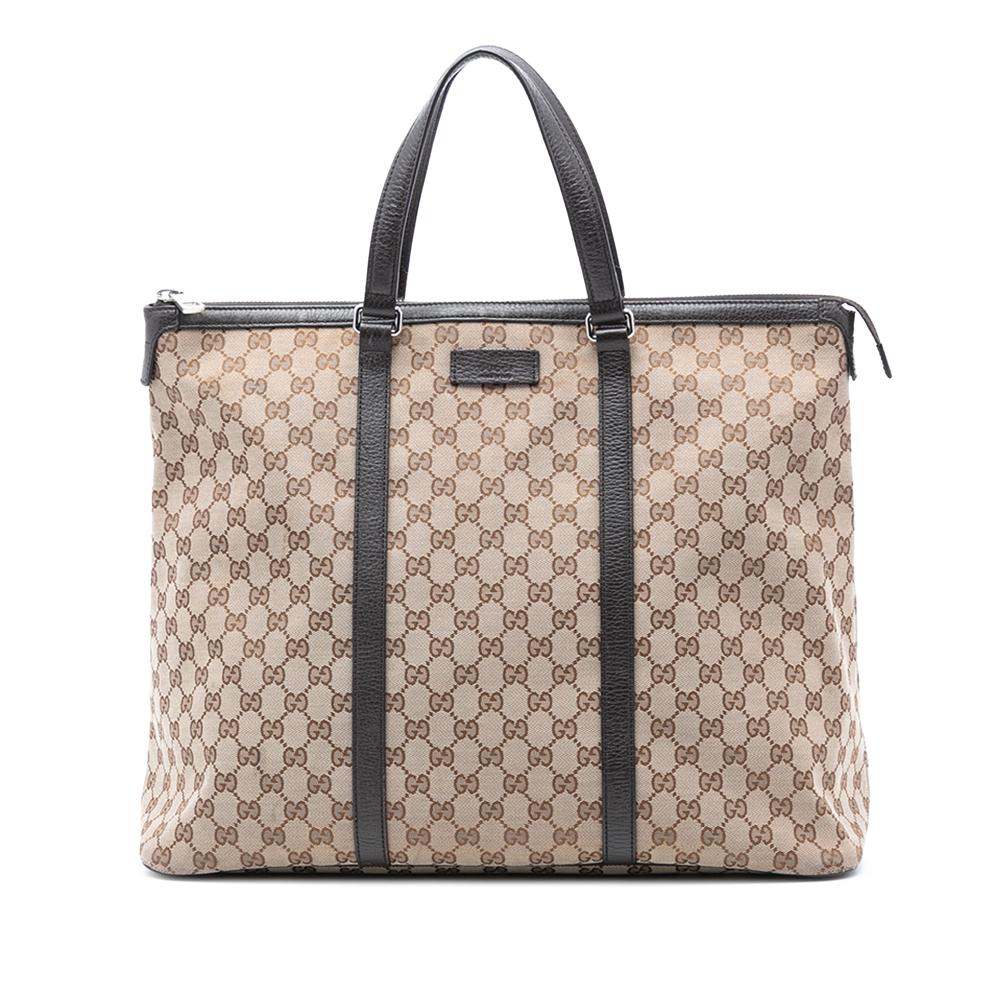 Gucci B Gucci Brown Beige Canvas Fabric GG Tote Italy