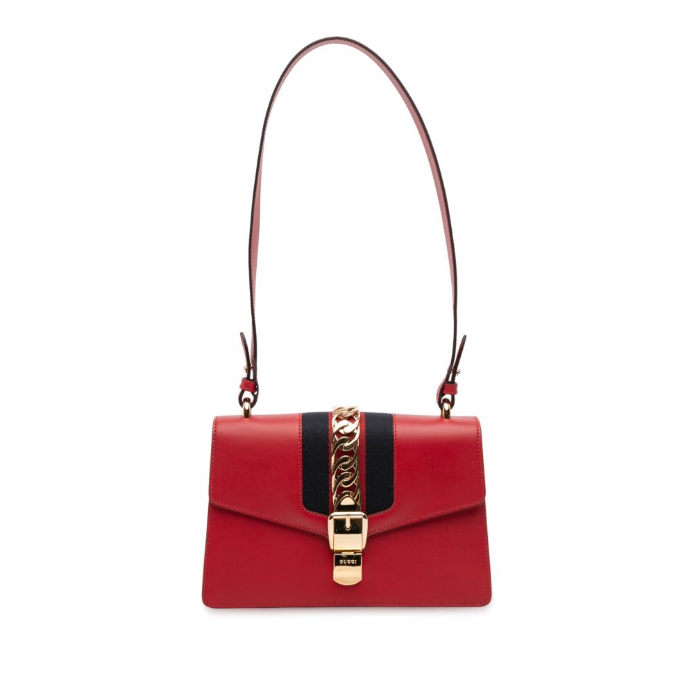 Gucci AB Gucci Red Calf Leather Small Sylvie Web Satchel Italy