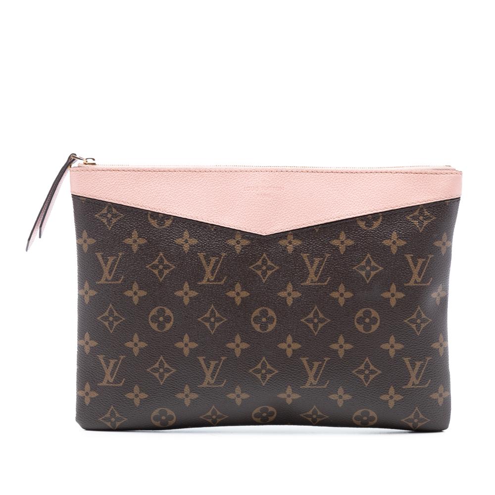 Louis Vuitton AB Louis Vuitton Brown with Pink Monogram Canvas Fabric Monogram Daily Pouch France