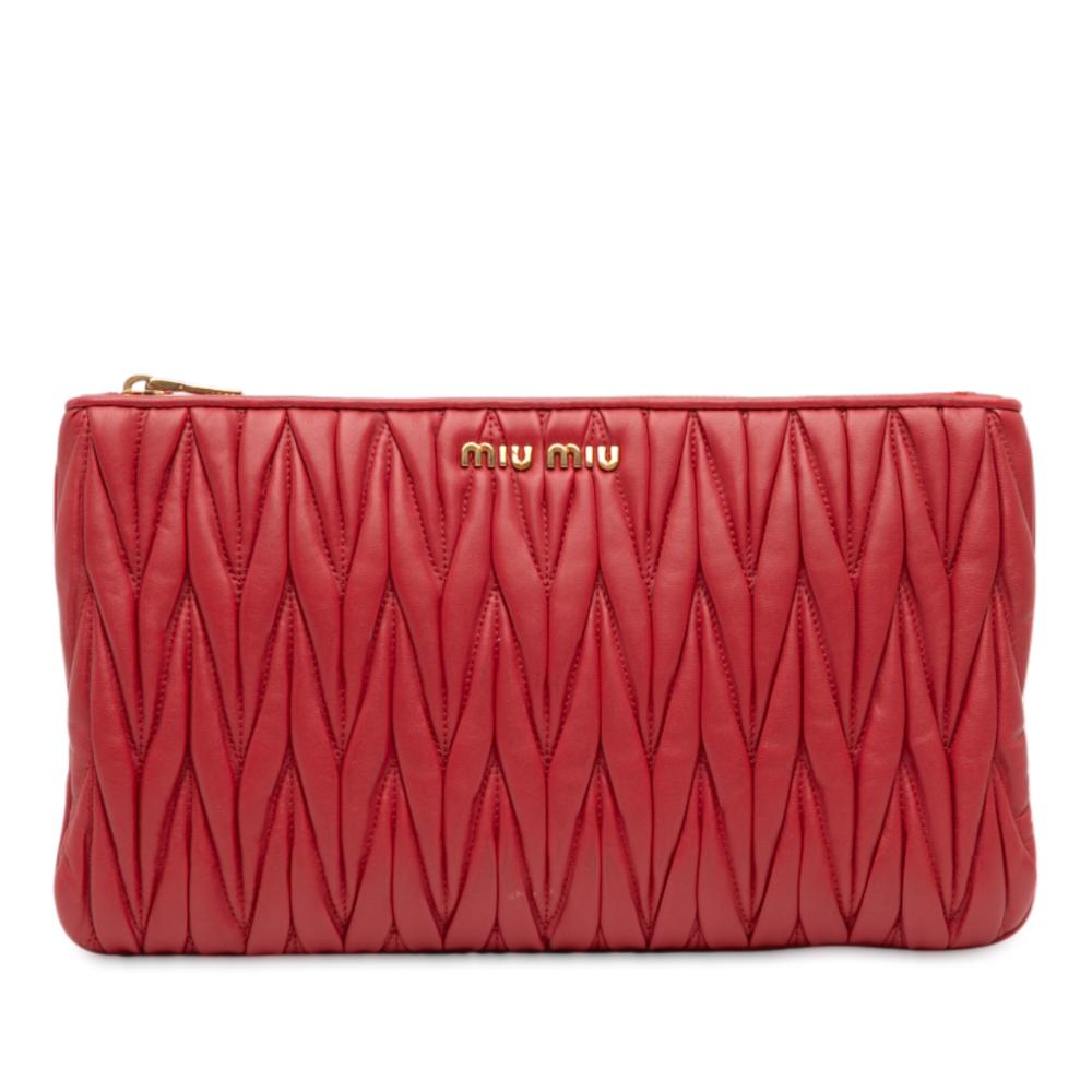 Miu Miu B Miu Miu Red Nappa Leather Leather Matelasse Nappa Clutch Turkey