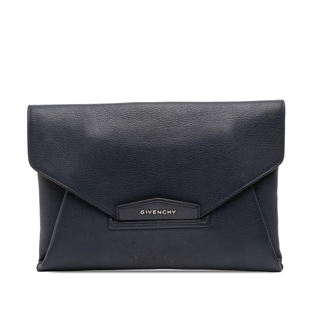 Givenchy B Givenchy Blue Navy Goatskin Leather Medium Antigona Envelope Clutch Italy