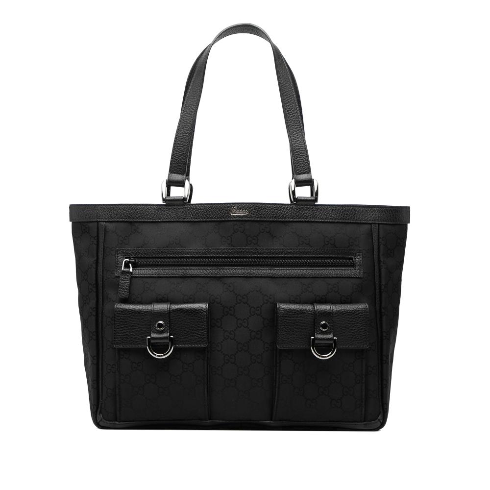 Gucci B Gucci Black Nylon Fabric GG Abbey D Ring Pocket Tote Italy