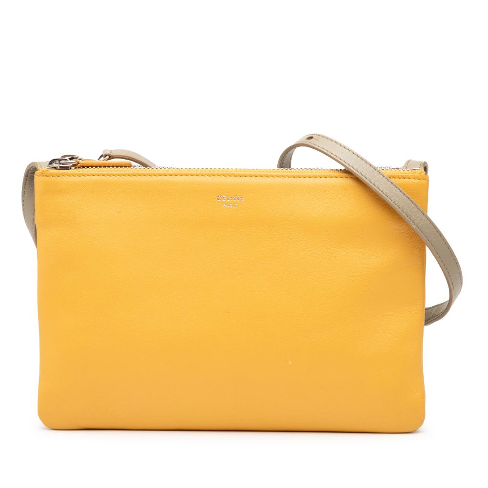 Celine B Celine Yellow Mustard Lambskin Leather Leather Large Tricolor Lambskin Trio Crossbody Italy