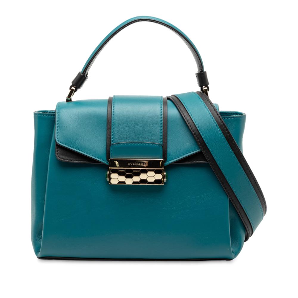 Bvlgari B Bvlgari Blue Peacock Calf Leather Serpenti Viper Top Handle Bag Italy