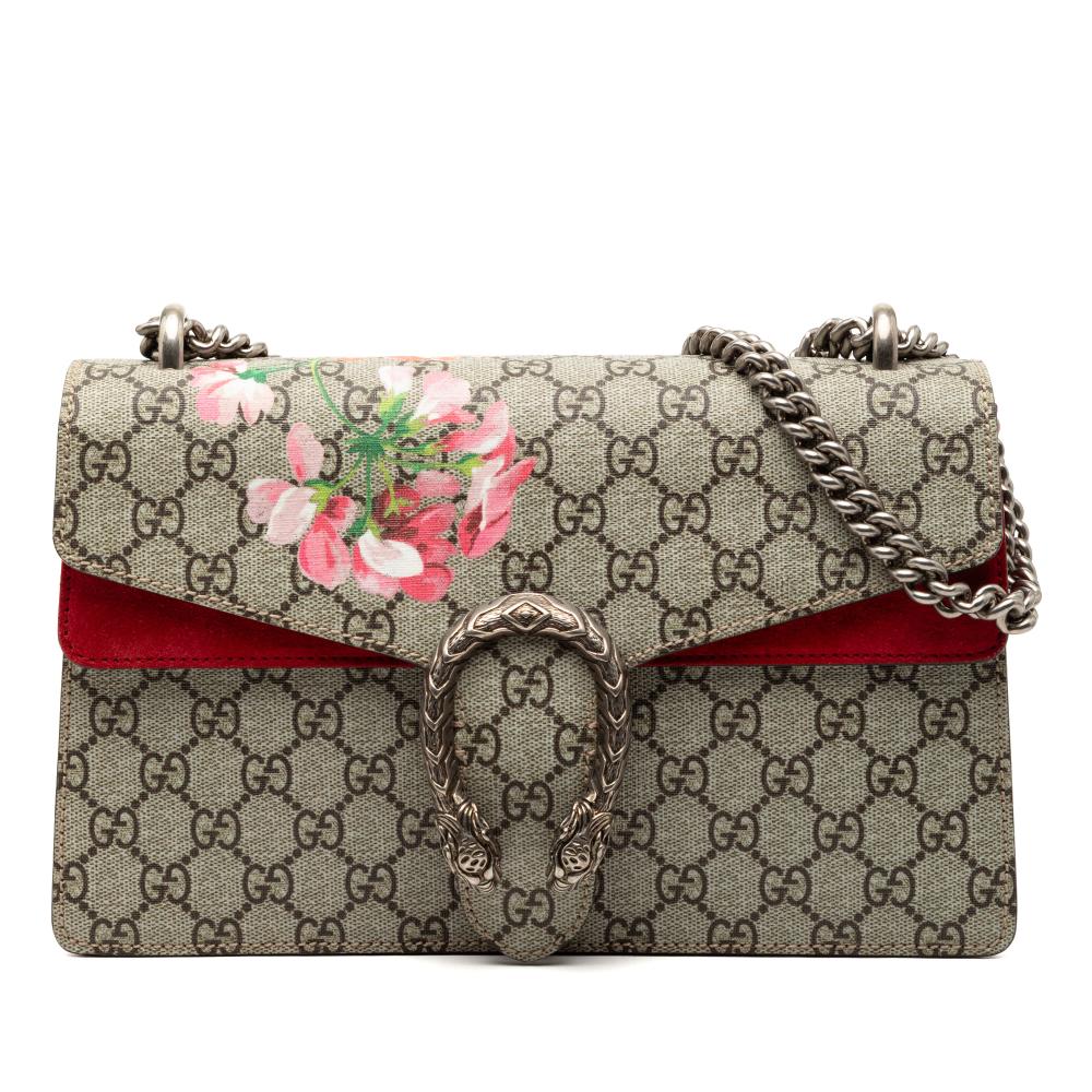 Gucci AB Gucci Brown Beige Coated Canvas Fabric Small GG Supreme Blooms Dionysus Shoulder Bag Italy