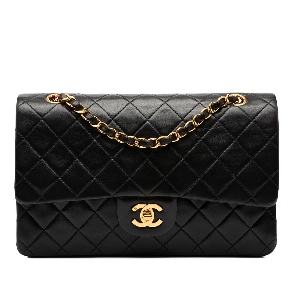 Chanel B Chanel Black Lambskin Leather Leather Medium Classic Lambskin Double Flap France