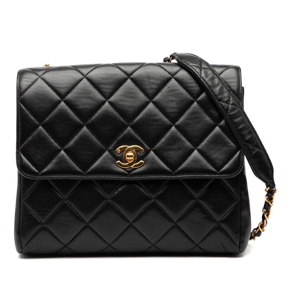 Chanel B Chanel Black Lambskin Leather Leather Small Square Lambskin Straight Single Flap France