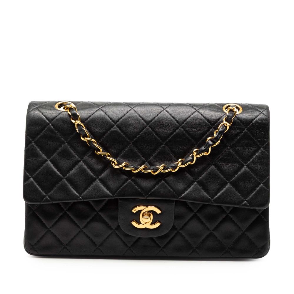 Chanel B Chanel Black Lambskin Leather Leather Medium Classic Lambskin Double Flap France