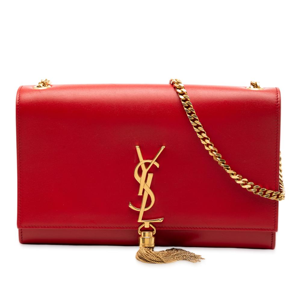 Saint Laurent B Saint Laurent Red Calf Leather Medium Smooth skin Classic Monogram Kate Tassel Crossbody Italy