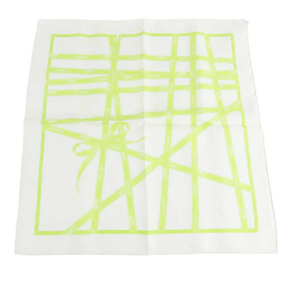 Hermès B Hermès White with Green Light Green Silk Fabric Bolduc Scarf 45 France