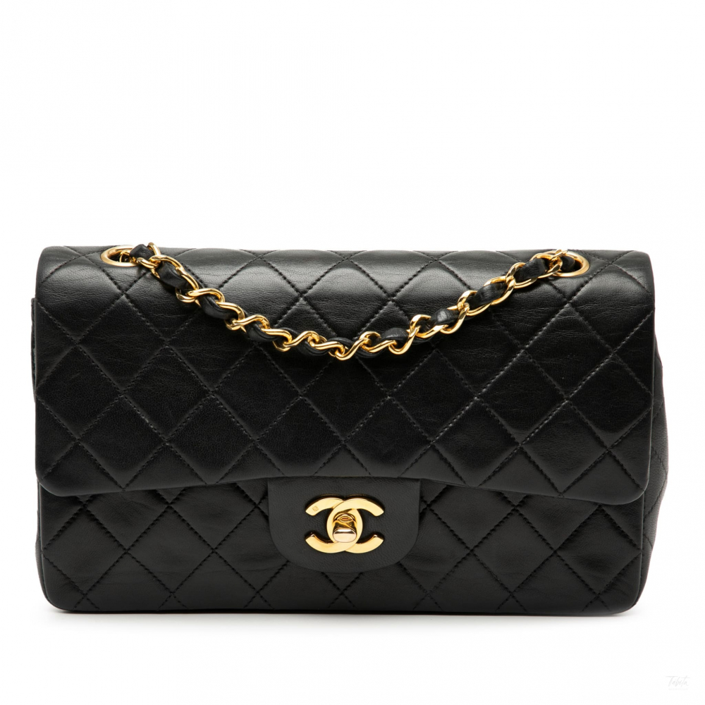 Chanel Classic Double Flap Small Lambskin Leather Matelassè Shoulder Bag Black