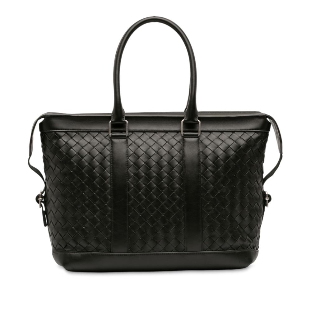 Bottega Veneta AB Bottega Veneta Black Calf Leather Intrecciato Zip Tote Italy