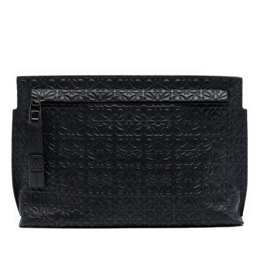 Loewe AB LOEWE Black Calf Leather Embossed Anagram Repeat T Clutch Spain