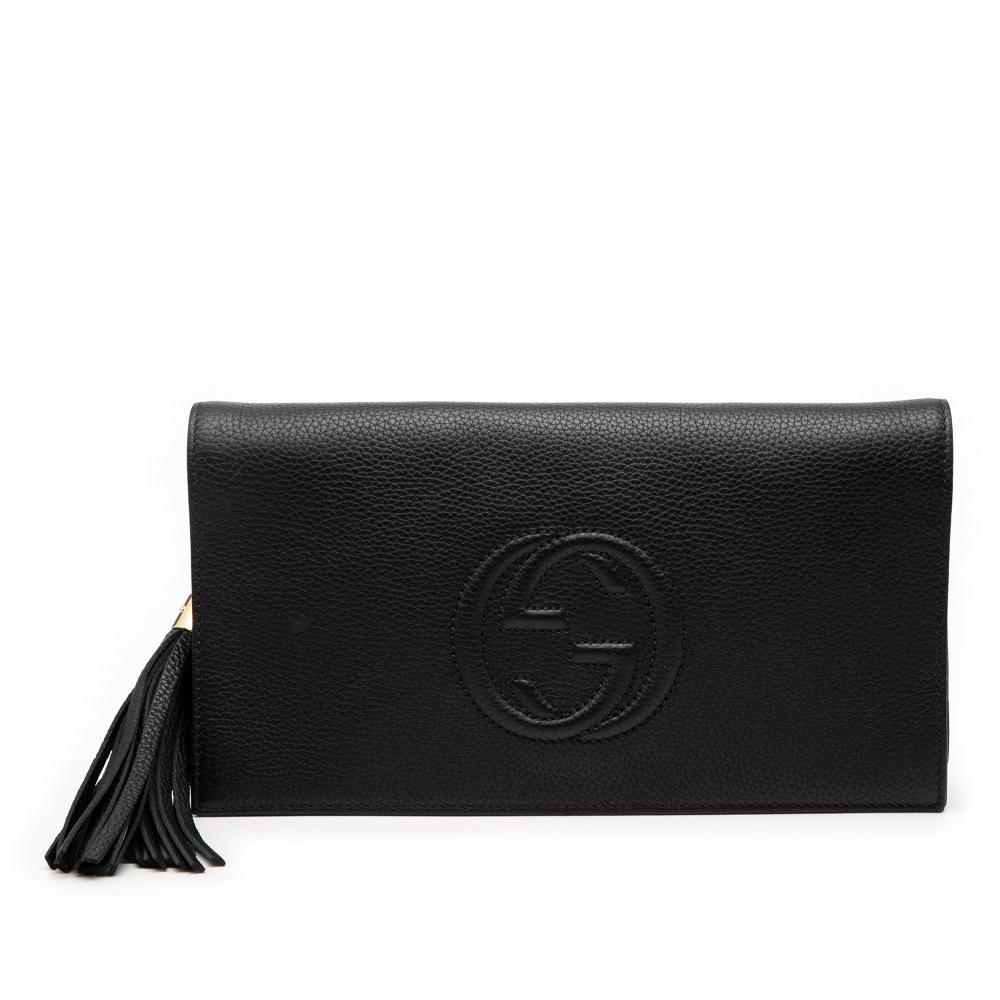 Gucci AB Gucci Black Calf Leather Soho Disco Clutch Italy