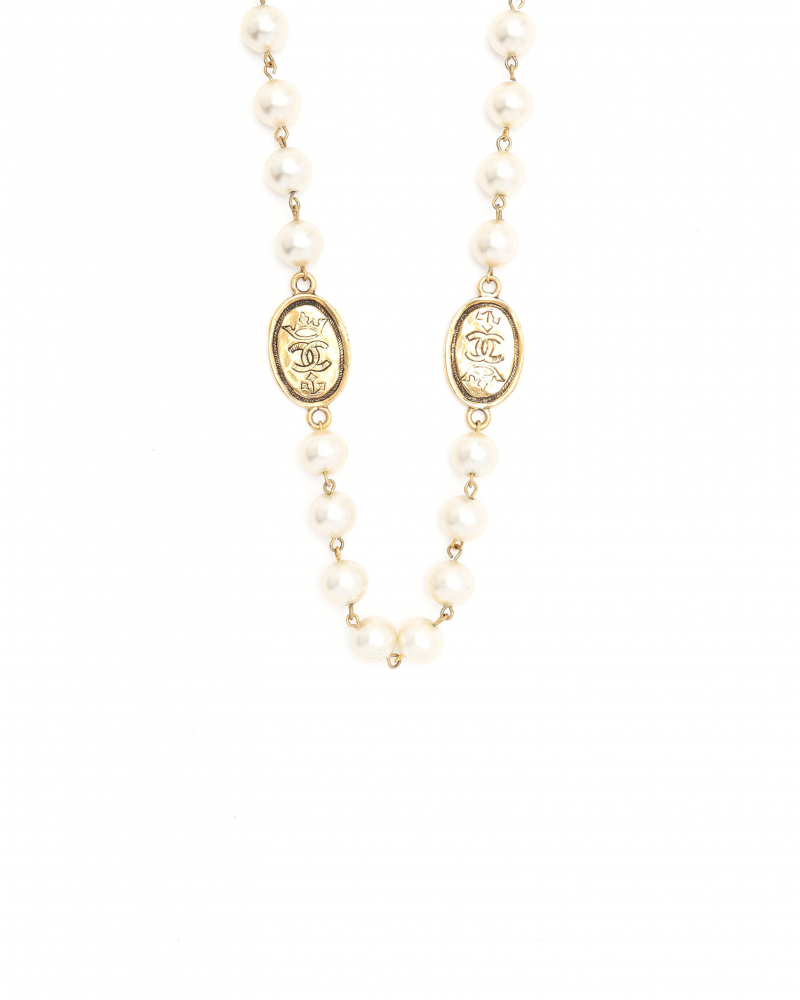Chanel Vintage Coco Mark Pearl Necklace